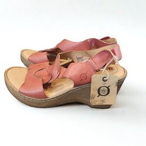NWT Born Nina Rust Leather Comfort Wedge Sandals Women's Size 7M